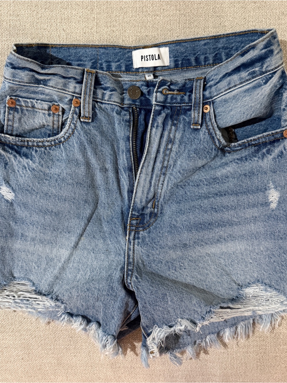 pistola light blue frayed-shoulder denim jacket